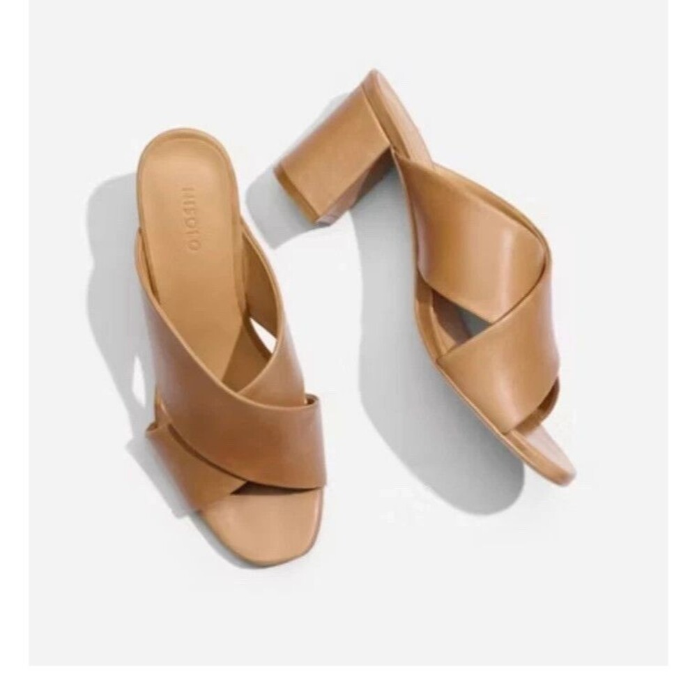 NISOLO WOMEN'S‎ CARINA LEATHER CROSS STRAP MULE SANDALS NIB ALMOND SZ 6.5 $180